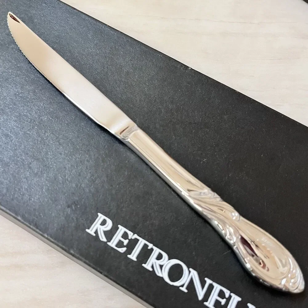 4pc RETRONEU Stephanie Stainless Steak Knife Set Hollow Handle Glossy 18/8 Korea